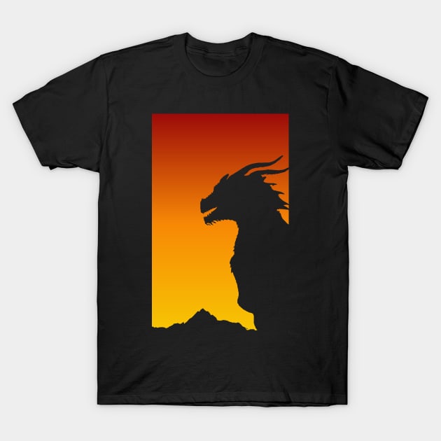 Sunset Dragon Artwork - Dragon Lover Design - Dragon Gift Dragonslayer Dragon Art T-Shirt by ballhard